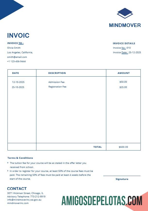 imprimível Modelo de fatura educacional em branco